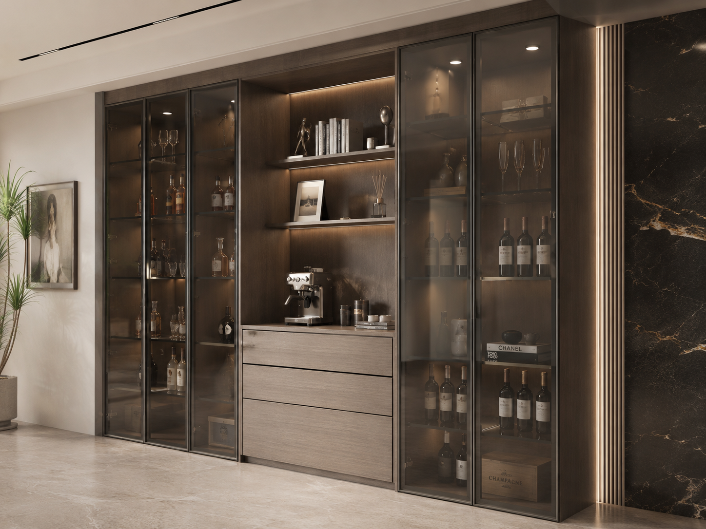 20 Series Full-Frame Minimalist Glass Door with Solid Full-Length Handle