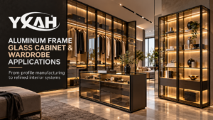 Aluminium profile system used in a finished glass cabinet and interior shelving
