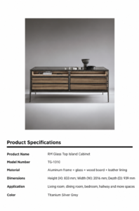 Custom aluminium glass sideboard cabinet for living room, dining room, and bedroom